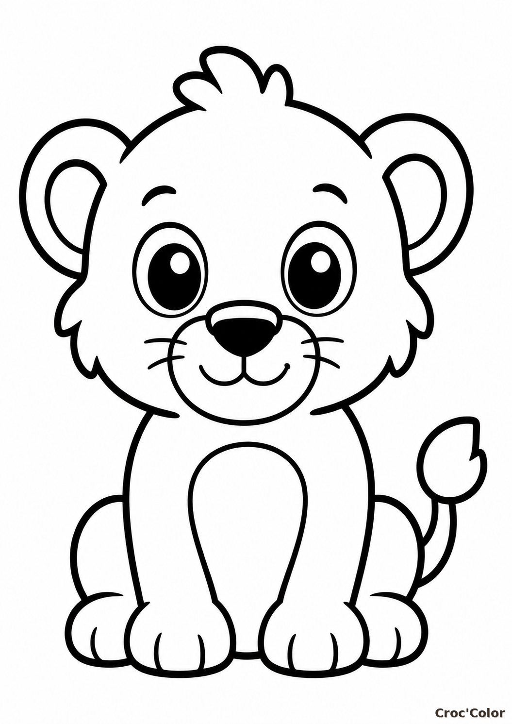 Coloriage Petit Lionceau Mignon Maternelle - Dessin Bébé Lion Kawaii Facile à Imprimer Gratuit