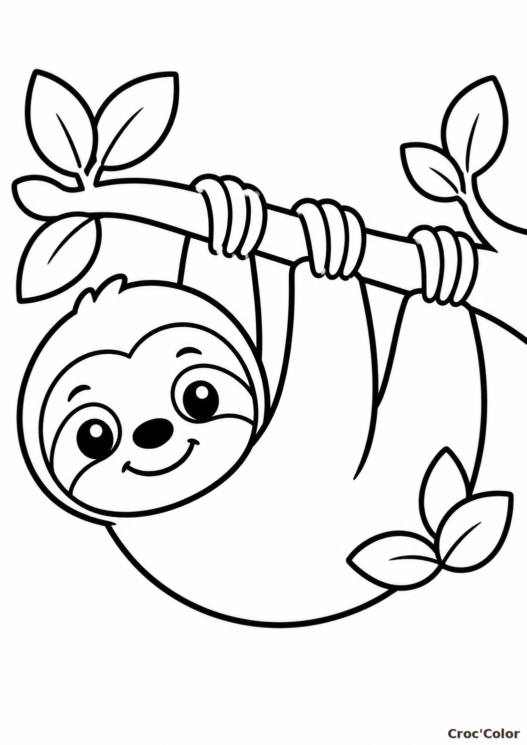 Coloriage Petit Paresseux sur sa Branche Maternelle - Dessin Paresseux Kawaii Facile à Imprimer Gratuit