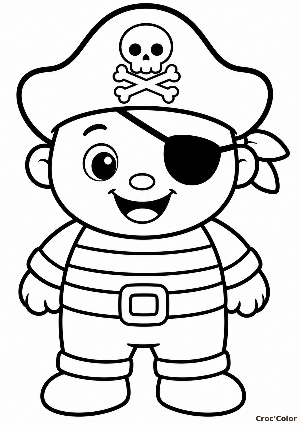 Coloriage Petit Pirate Kawaii Facile Maternelle - Dessin Pirate Mignon, Chapeau Tête de Mort et Cache-Œil à Imprimer Gratuit