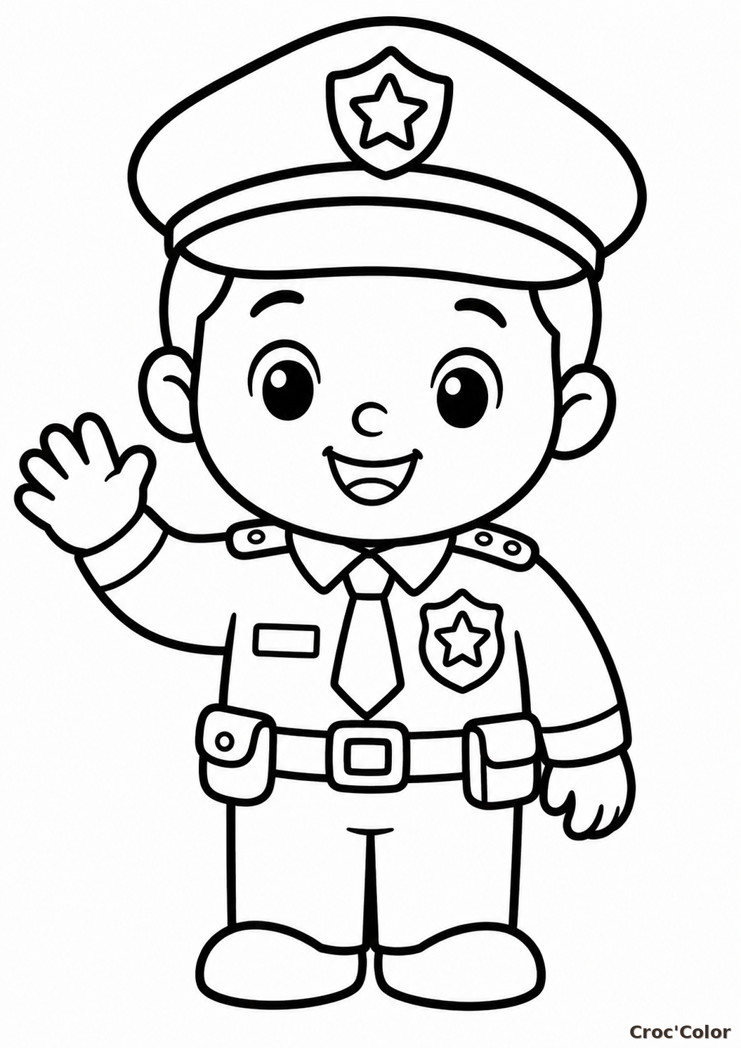 Coloriage Policier Mignon Maternelle - Dessin Métiers Facile à Imprimer