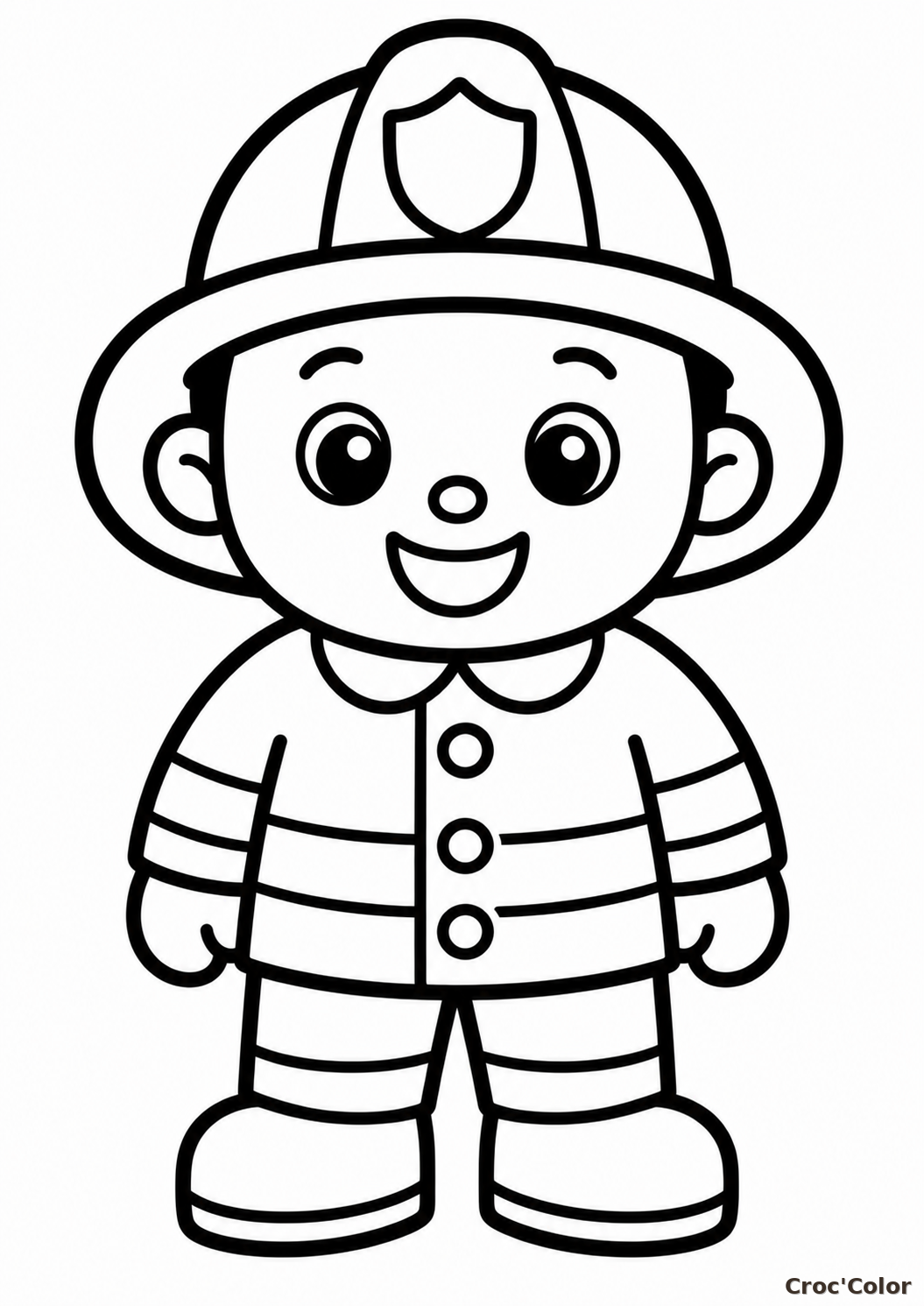 Coloriage Petit Pompier Facile Maternelle - Dessin Pompier Uniforme, Casque et Écusson à Imprimer Gratuit