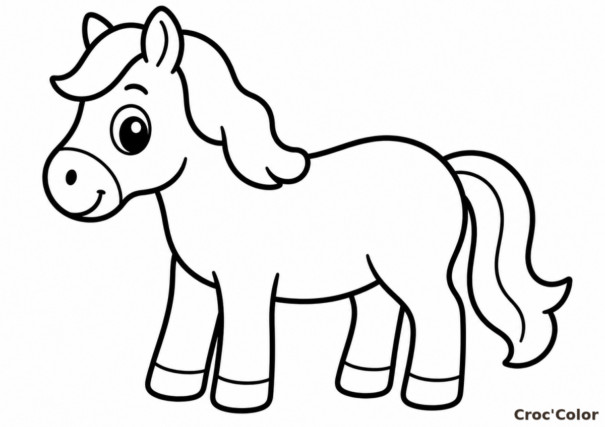 Coloriage Petit Poney Facile Maternelle - Dessin Cheval Souriant à Imprimer Gratuit