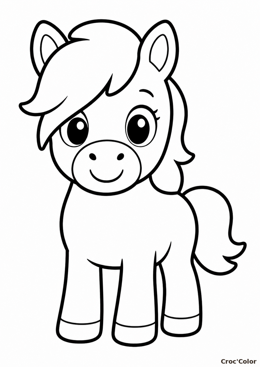 Coloriage Petit Poney Mignon Maternelle - Dessin Cheval Kawaii Facile à Imprimer Gratuit