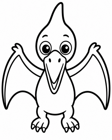 Coloriage Petit Ptérodactyle Mignon Maternelle - Dessin Dinosaure Volant Facile à Imprimer Gratuit