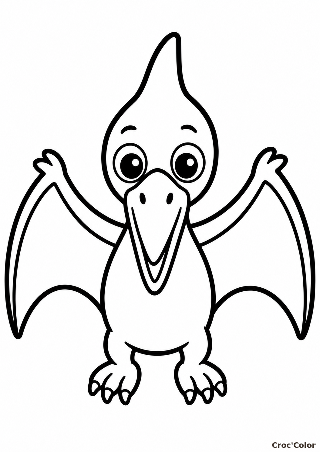 Coloriage Petit Ptérodactyle Mignon Maternelle - Dessin Dinosaure Volant Facile à Imprimer Gratuit