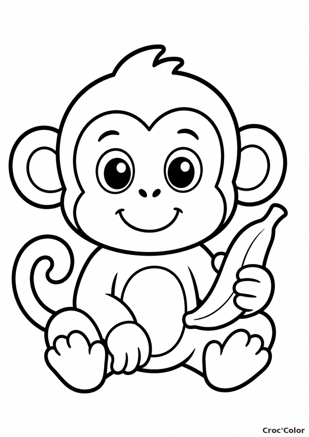 Coloriage Petit Singe Mignon Maternelle - Dessin Singe Kawaii Facile à Imprimer Gratuit