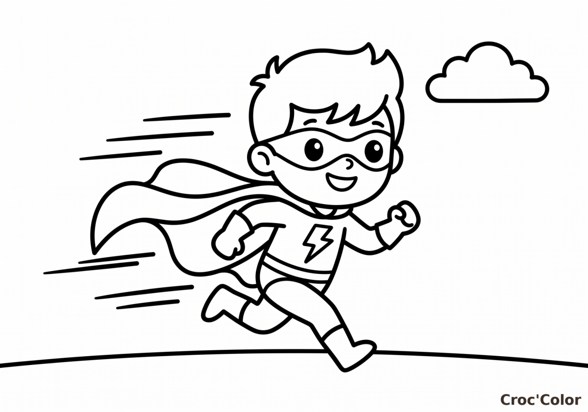 Coloriage Petit Super-Héros Facile Maternelle - Dessin Garçon qui Court à Imprimer