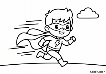 Coloriage Petit Super-Héros Facile Maternelle - Dessin Garçon qui Court à Imprimer