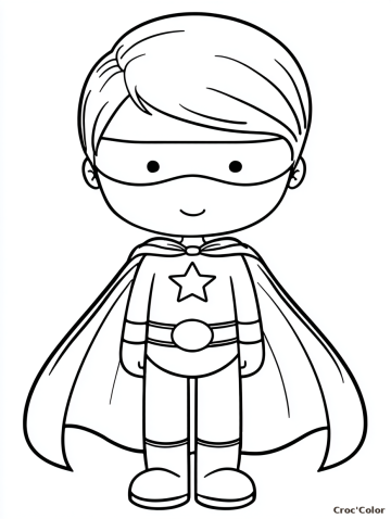 Coloriage Petit Super-Héros Facile Maternelle - Dessin Garçon Masqué, Cape, Étoile et Bottes à Imprimer Gratuit