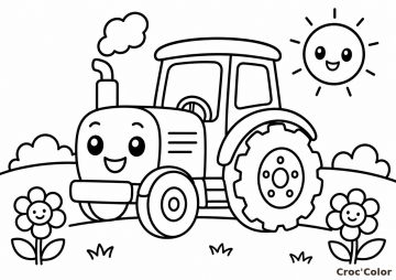 Coloriage Petit Tracteur Facile Maternelle - Dessin Ferme Mignon à Imprimer