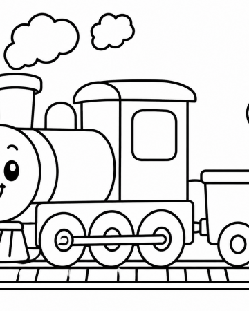 Coloriage Petit Train Facile Maternelle - Dessin Locomotive Mignonne à Imprimer