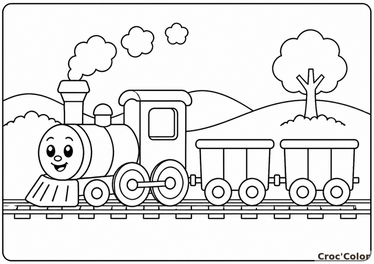 Coloriage Petit Train Facile Maternelle - Dessin Locomotive à Imprimer Gratuit