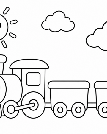 Coloriage Petit Train Rigolo et Soleil Souriant - Dessin Facile à Imprimer
