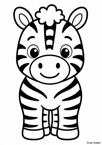 Coloriage Petit Zèbre Kawaii Facile Maternelle - Dessin Zèbre Mignon et Rayures à Imprimer Gratuit