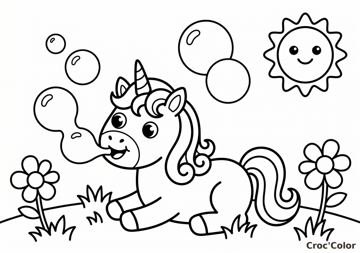 Coloriage Petite Licorne Bébé Facile - Dessin Maternelle à Imprimer Gratuit