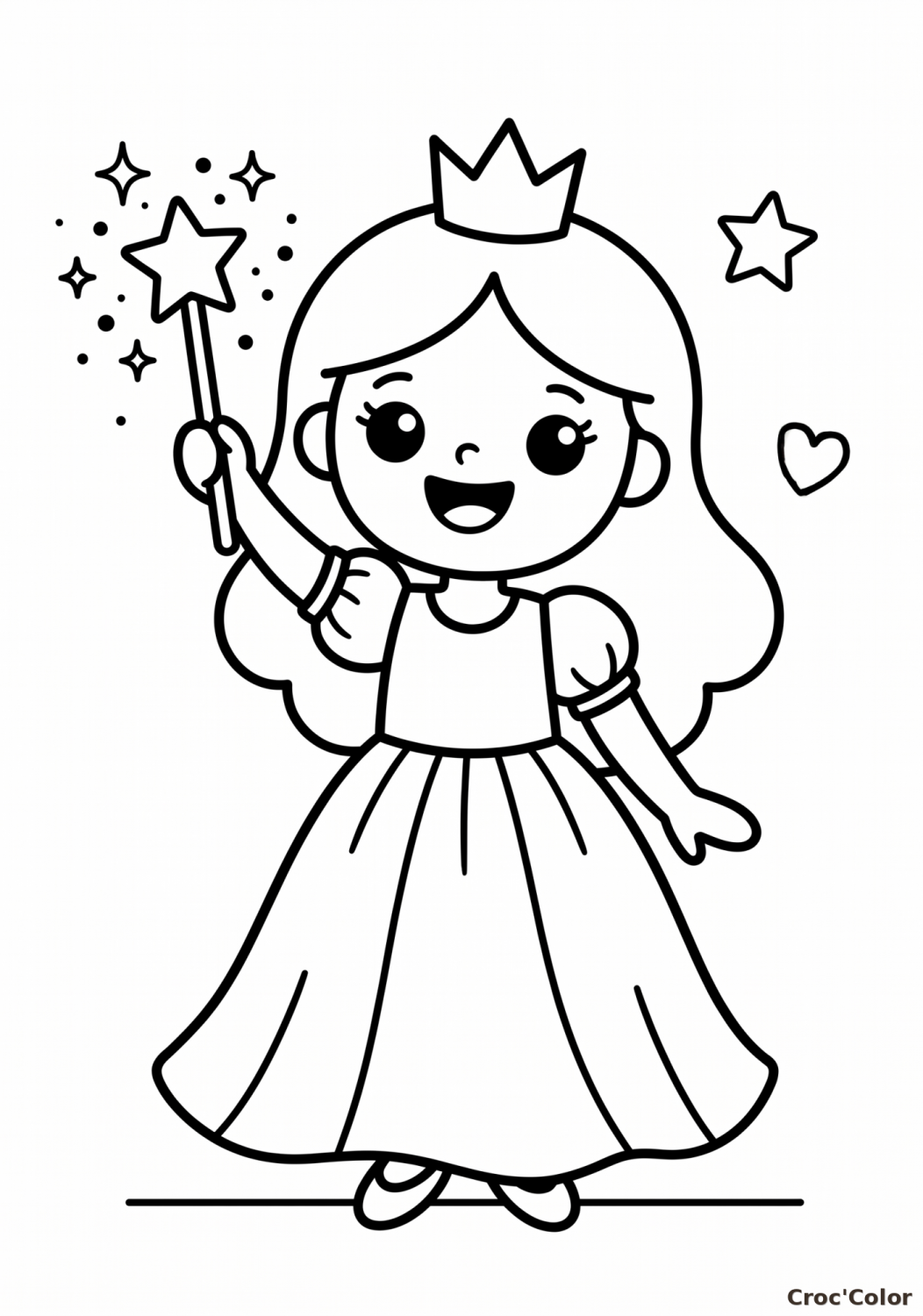 Coloriage Petite Princesse Facile Maternelle - Dessin Baguette Magique à Imprimer