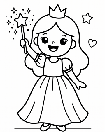 Coloriage Petite Princesse Facile Maternelle - Dessin Baguette Magique à Imprimer