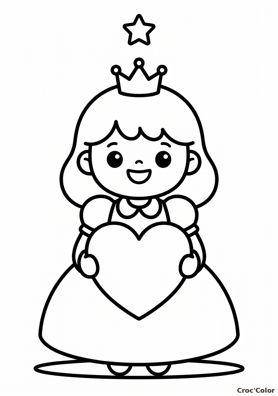 Coloriage Petite Princesse avec un Cœur Facile Maternelle - Dessin à Imprimer Gratuit