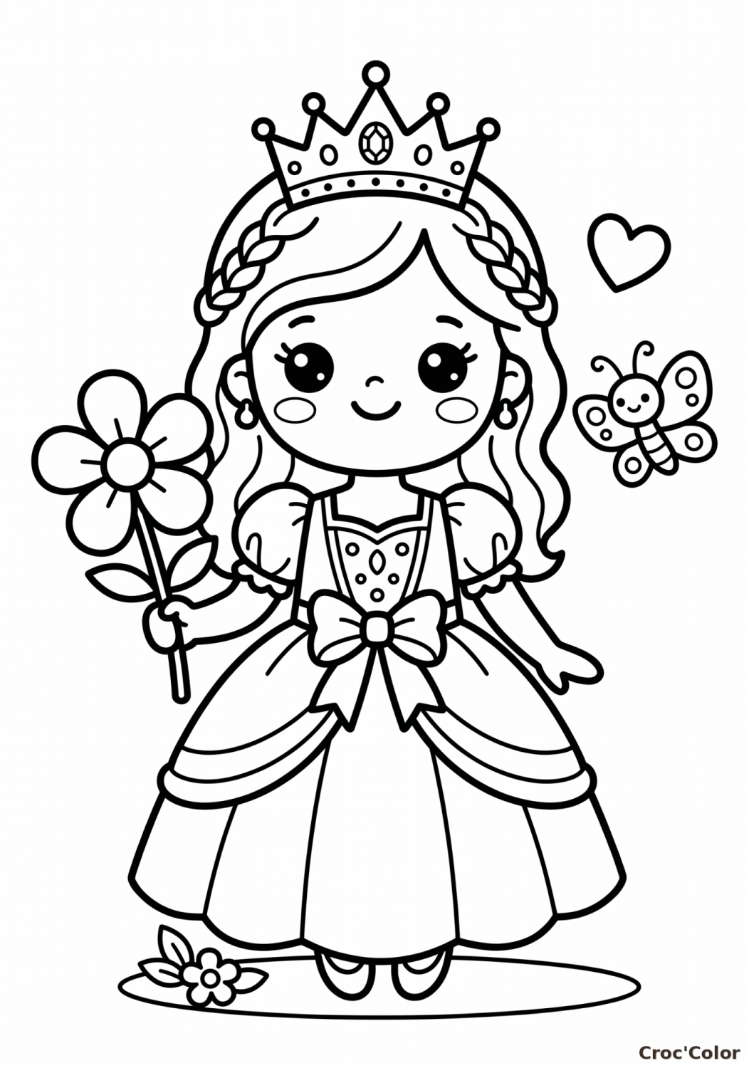 Coloriage Petite Princesse Facile Maternelle - Dessin Fleur et Papillon à Imprimer Gratuit