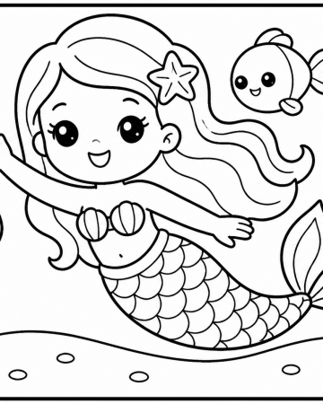 Coloriage Petite Sirène Facile Maternelle - Dessin Poisson et Mer à Imprimer Gratuit