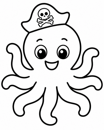 Coloriage Pieuvre Pirate Facile Maternelle - Dessin Poulpe Kawaii à Imprimer Gratuit