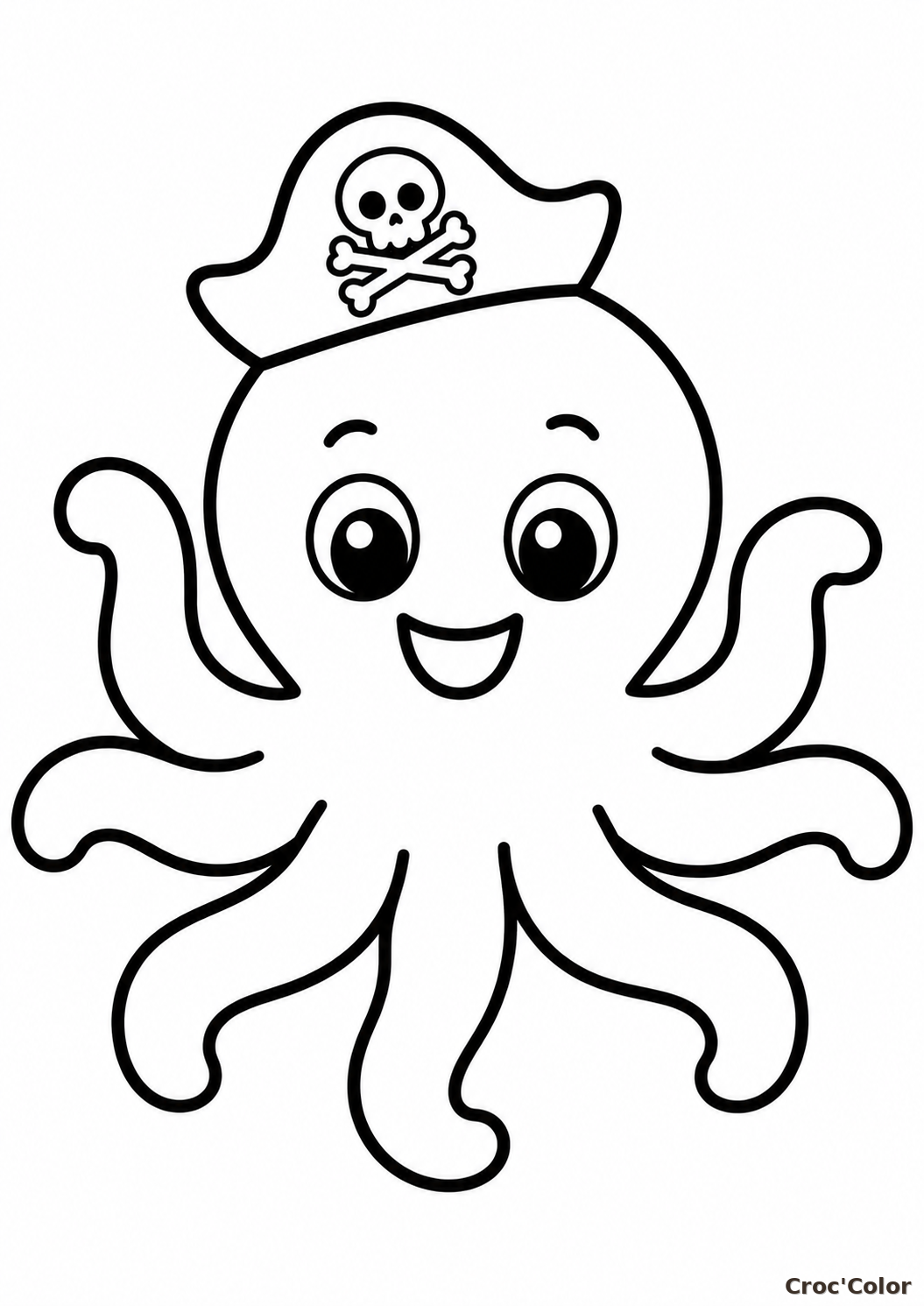 Coloriage Pieuvre Pirate Facile Maternelle - Dessin Poulpe Kawaii à Imprimer Gratuit