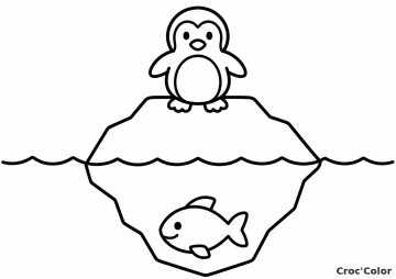 Coloriage Pingouin sur Iceberg Facile Maternelle – Dessin Petit Manchot, Poisson sous l&rsquo;Eau et Banquise à Imprimer Gratuit