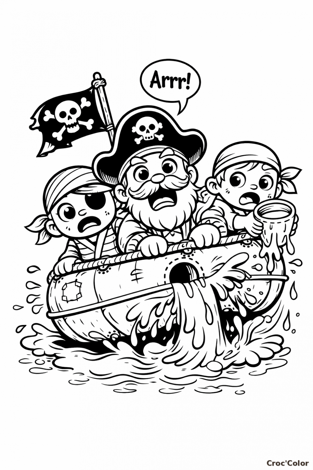 Coloriage Pirates sur un Bateau Rigolo - Dessin Trois Petits Pirates à Imprimer Gratuit