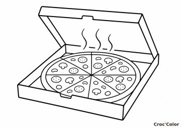 Coloriage Pizza dans sa Boîte Facile - Dessin Pizza Chaude et Fumante pour Enfant à Imprimer Gratuit