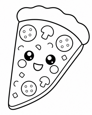 Coloriage Pizza Kawaii Facile Maternelle - Dessin Part de Pizza Rigolote à Imprimer Gratuit
