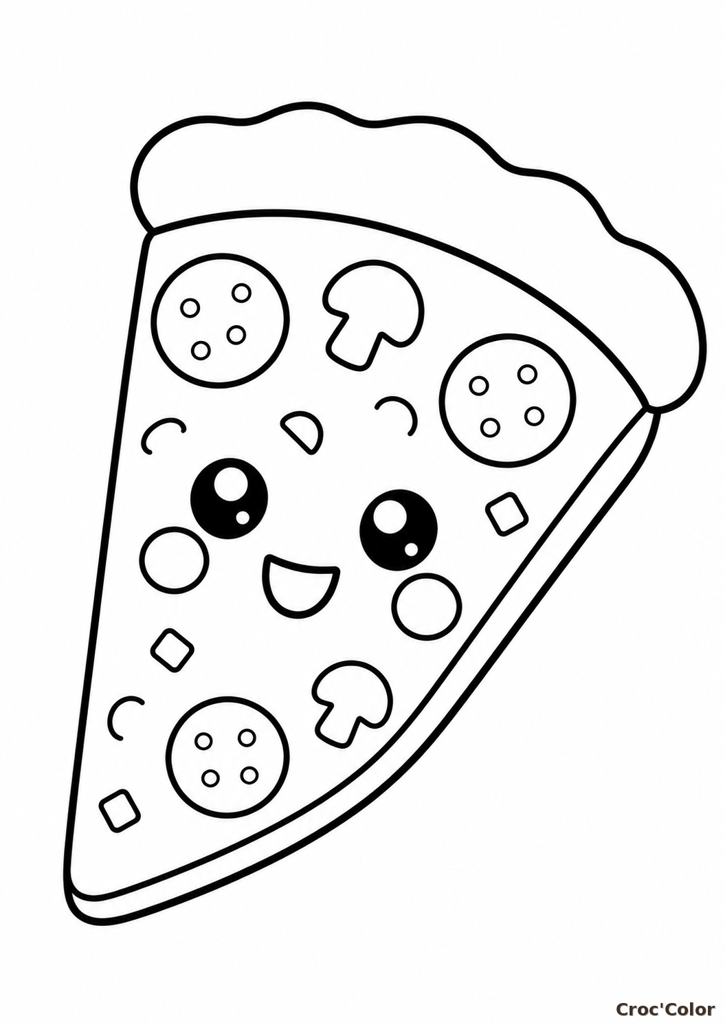 Coloriage Pizza Kawaii Facile Maternelle - Dessin Part de Pizza Rigolote à Imprimer Gratuit