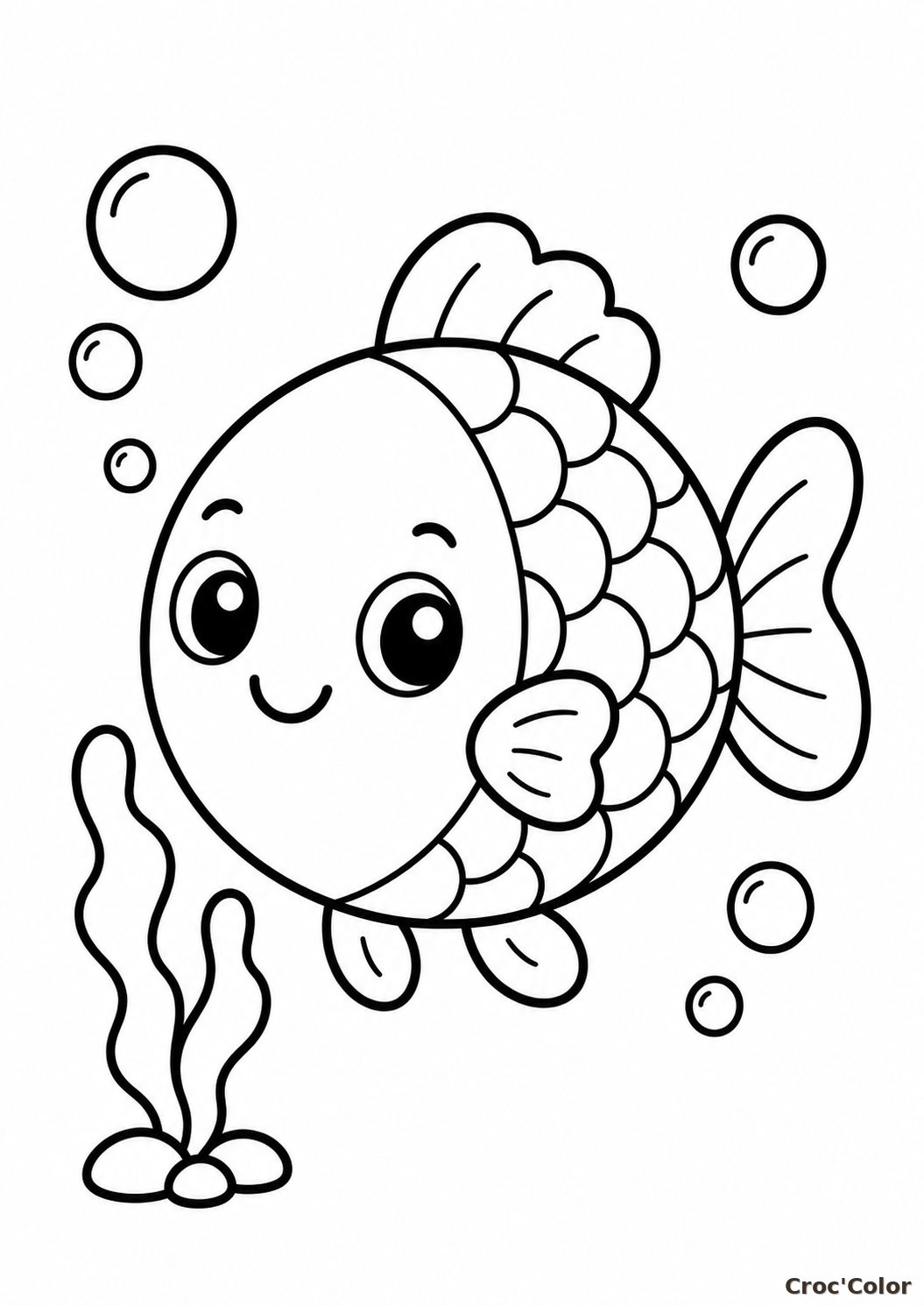 Coloriage poisson kawaii - Dessin facile pour enfants à imprimer