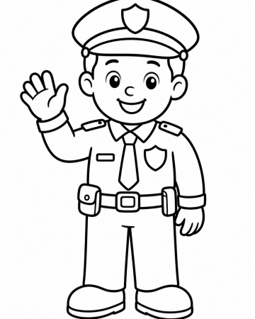 Coloriage Policier Facile pour Maternelle - Dessin Métiers Mignon à Imprimer