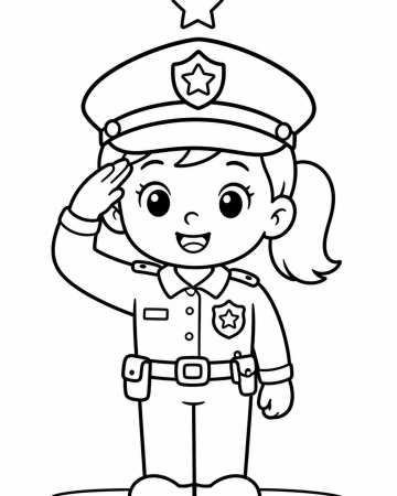 Coloriage Policière Facile pour Maternelle - Dessin Métiers Mignon à Imprimer