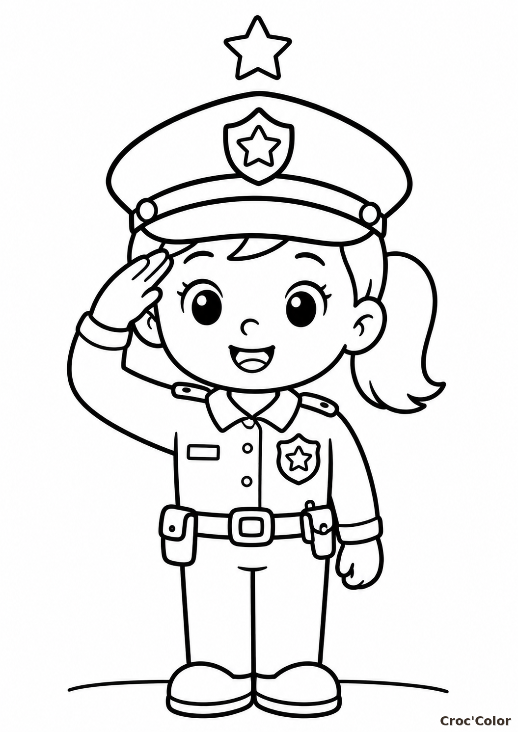 Coloriage Policière Facile pour Maternelle - Dessin Métiers Mignon à Imprimer