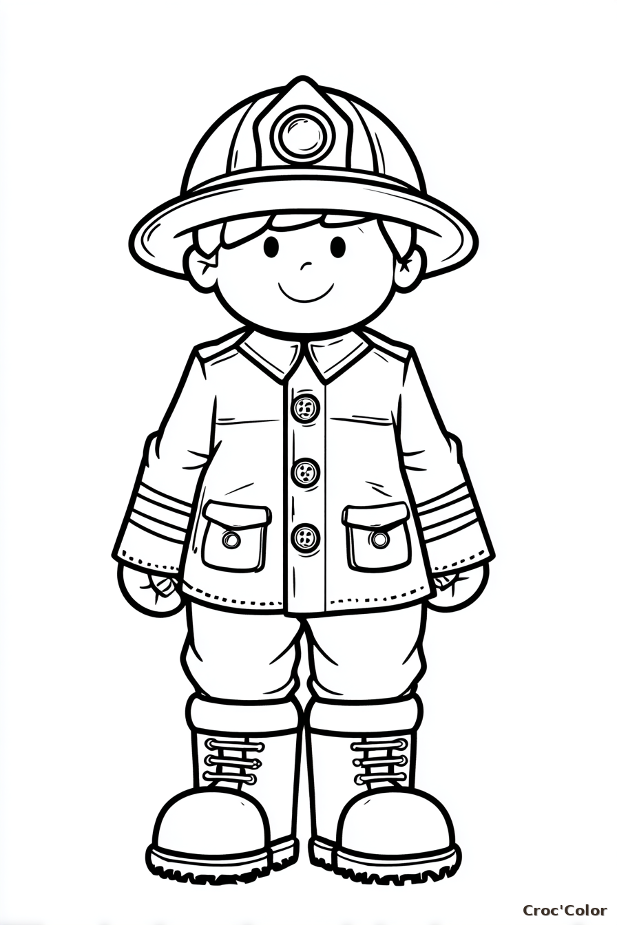 Coloriage Pompier Facile Maternelle - Dessin Uniforme de Pompier à Imprimer Gratuit