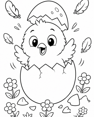 Coloriage Poussin dans son Oeuf Facile Maternelle - Dessin Naissance Printemps à Imprimer Gratuit