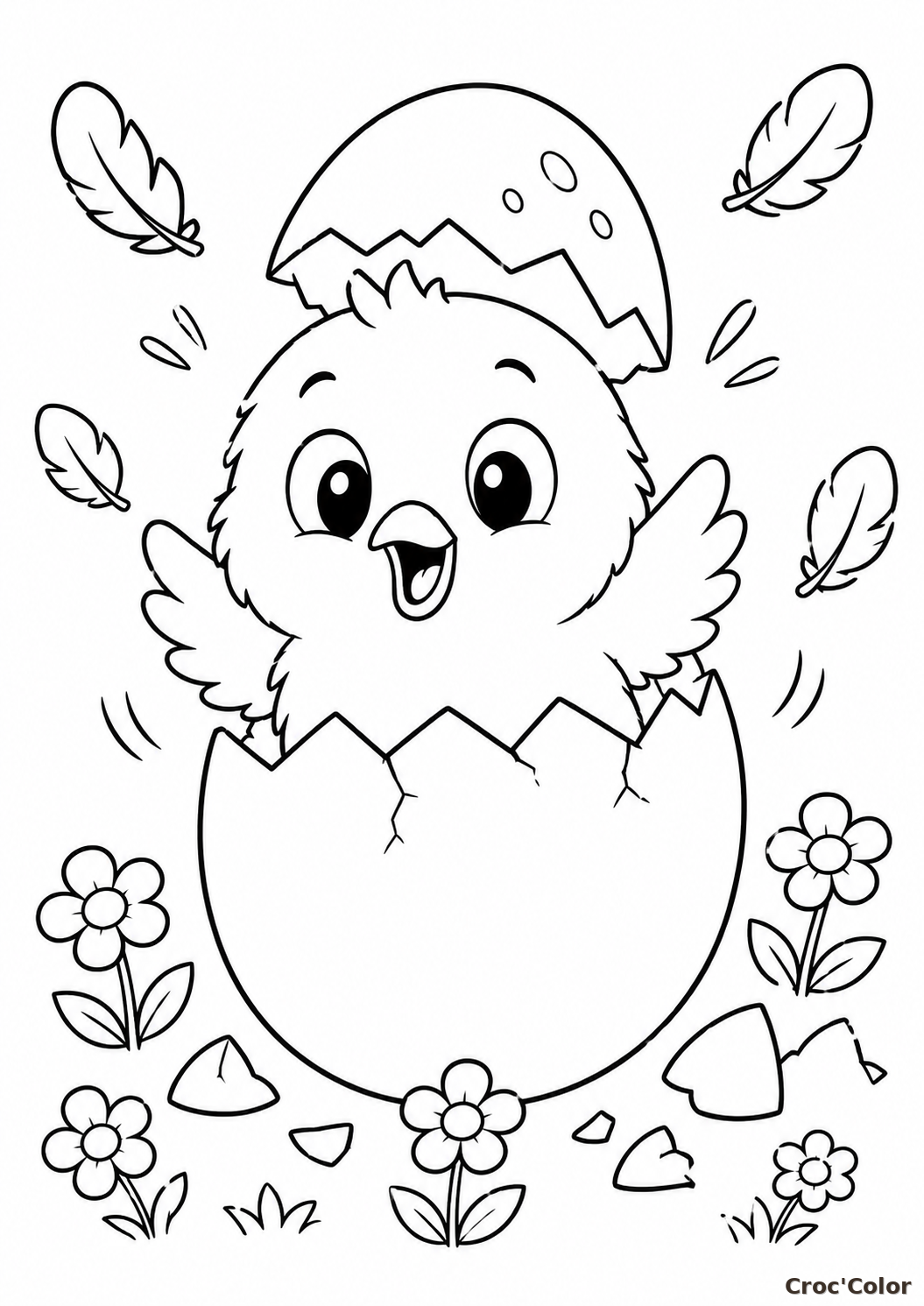 Coloriage Poussin dans son Oeuf Facile Maternelle - Dessin Naissance Printemps à Imprimer Gratuit