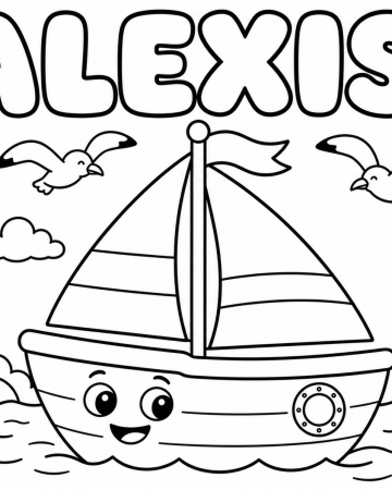 Coloriage Prénom Alexis Facile Maternelle - Dessin Bateau Voilier et Phare à Imprimer Gratuit