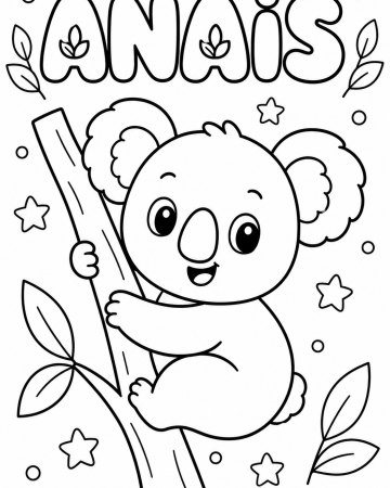 Coloriage Prénom Anaïs à Colorier - Dessin Koala Mignon Facile à Imprimer Gratuit