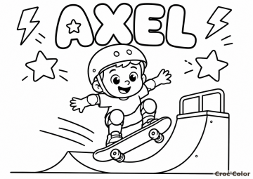 Coloriage Prénom Axel Facile Maternelle - Dessin Skateboard et Rampe à Imprimer Gratuit