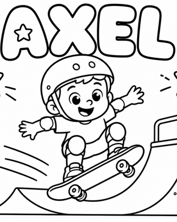 Coloriage Prénom Axel Facile Maternelle - Dessin Skateboard et Rampe à Imprimer Gratuit