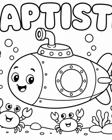 Coloriage Prénom Baptiste Facile Maternelle - Dessin Sous-Marin et Crabes à Imprimer Gratuit
