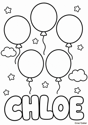 Coloriage Prénom Chloé Facile Maternelle - Dessin Ballons d'Anniversaire à Imprimer Gratuit