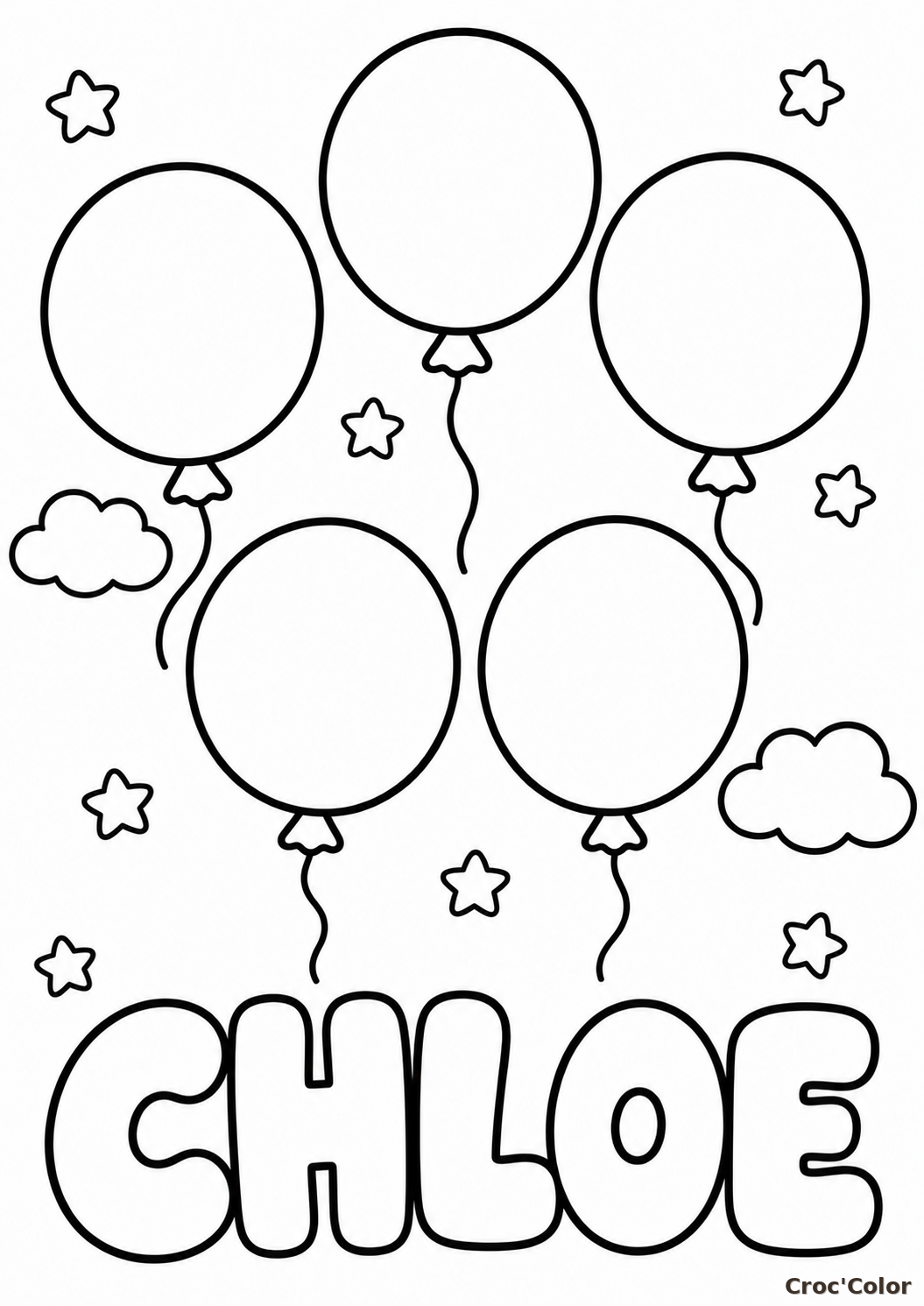 Coloriage Prénom Chloé Facile Maternelle - Dessin Ballons d'Anniversaire à Imprimer Gratuit