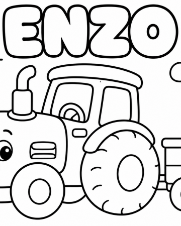 Coloriage Prénom Enzo avec Tracteur - Dessin Prénom Personnalisé Garçon à Imprimer Gratuit
