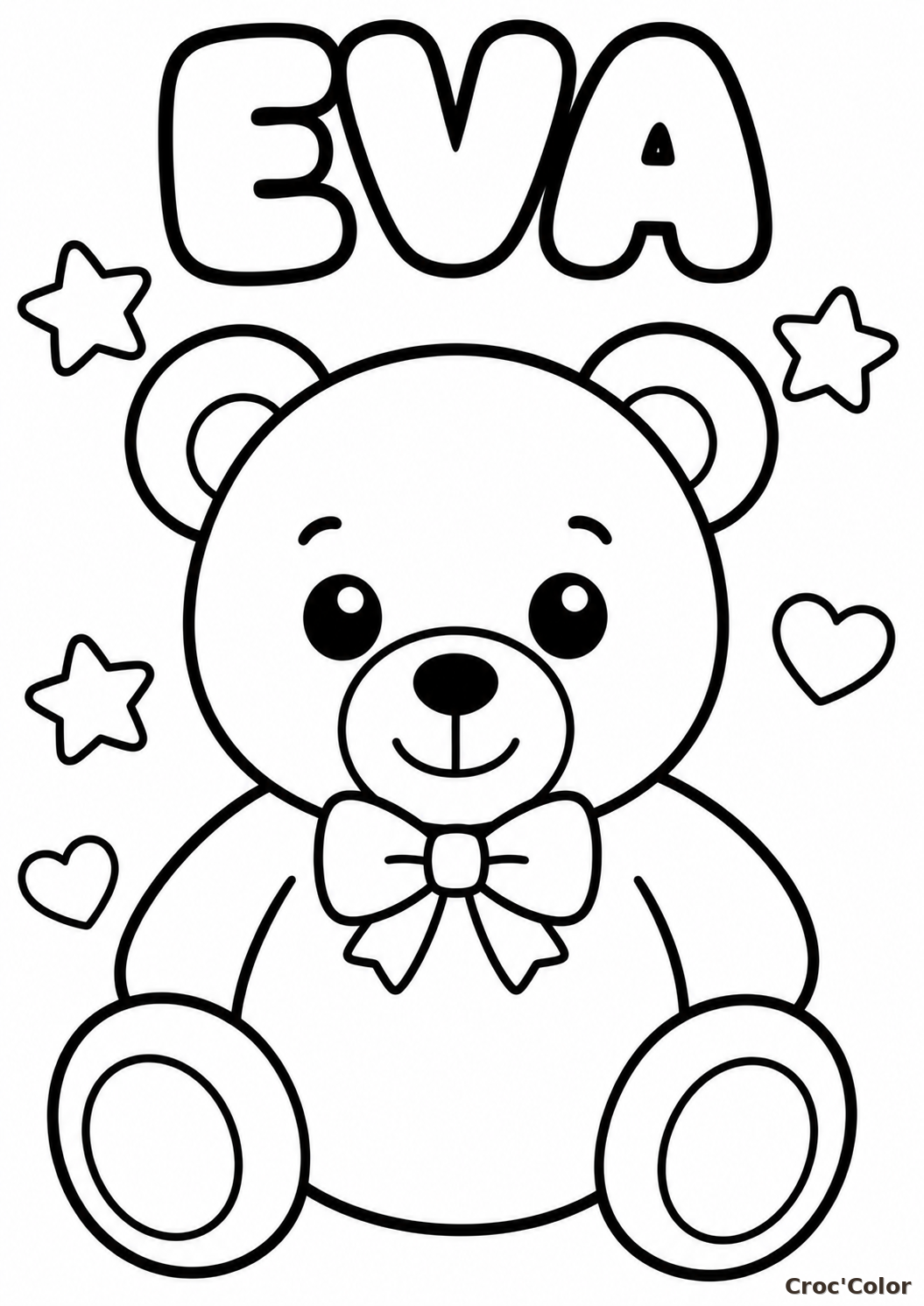 Coloriage Prénom Eva avec Ourson Maternelle - Dessin Nom Eva Facile à Imprimer Gratuit