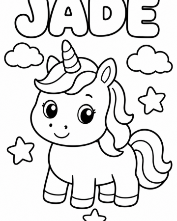 Coloriage Prénom Jade Facile Maternelle - Dessin Licorne Kawaii à Imprimer Gratuit