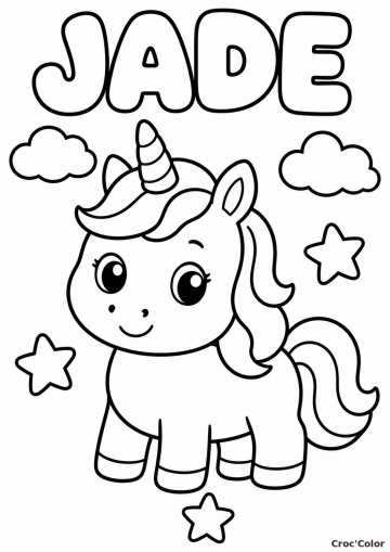 Coloriage Prénom Jade Facile Maternelle - Dessin Licorne Kawaii à Imprimer Gratuit