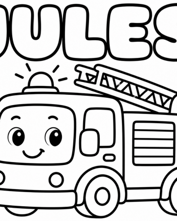 Coloriage Prénom Jules Facile Maternelle - Dessin Camion de Pompiers à Imprimer Gratuit